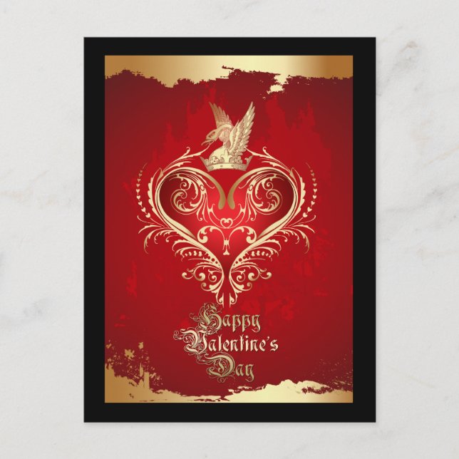 Royal Heart Red and Gold Valentine Postcard (Front)
