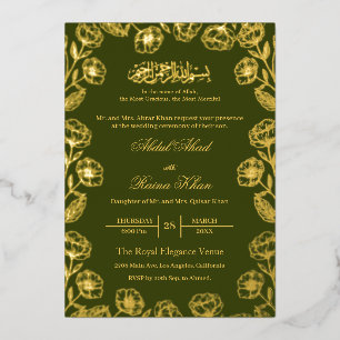 Royal Henna Floral Gold Foil Muslim Wedding Invitation