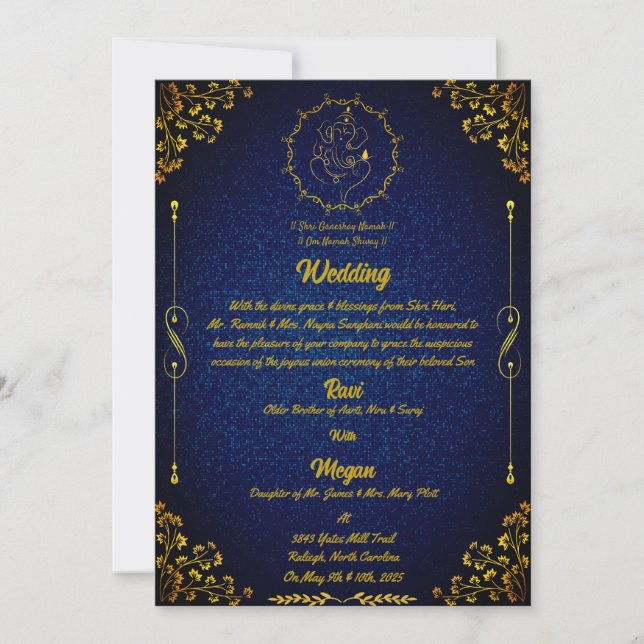 Royal Hindu Wedding with Ganesha Logo Glittery Invitation (Front)