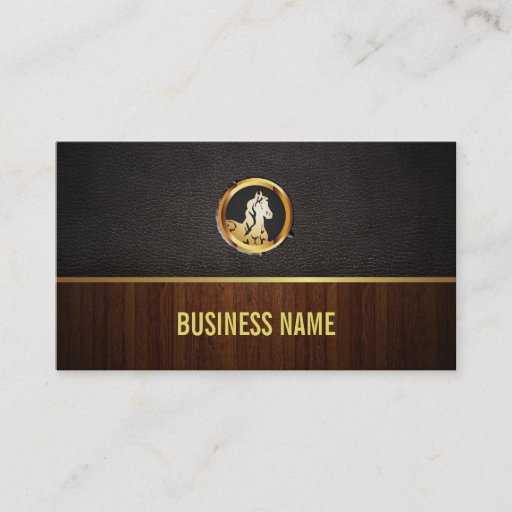 Customizable Royal Horse Head Wood &amp; Leather Business Card