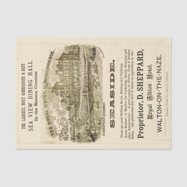 Royal Hotel English Seaside Vintage Poster Tissue Paper (Front)