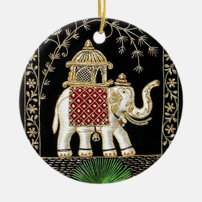 ROYAL INDIAN ELEPHANT  RIDE ZARI ART CERAMIC ORNAMENT (Front)