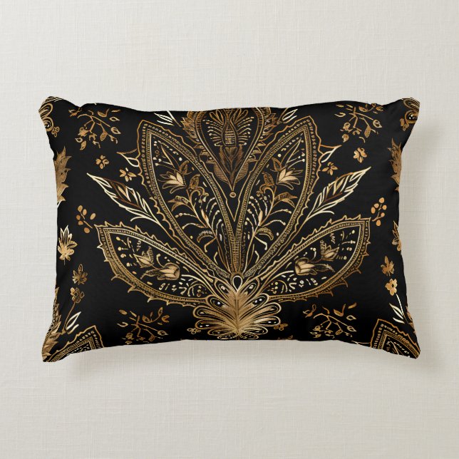 Royal Indian Luxury Black & Gold Accent Pillow (Front)