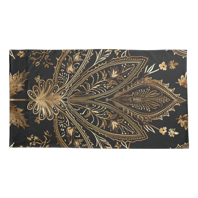 Royal Indian Luxury Black & Gold Pillow Case (Back)