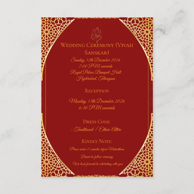 | Royal Indian Marriage Information Insert (Front)