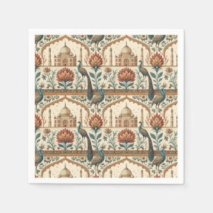 Royal Indian Palace Peacock Floral Pattern Artwork Napkins