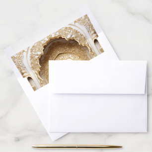 Royal Islamic Arch Cream Gold Wedding Envelope Liner