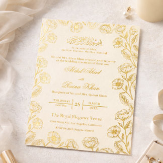 Royal Ivory Cream Floral Gold Foil Muslim Wedding Invitation