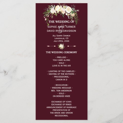 Royal Ivory Floral Burgundy Wedding Program