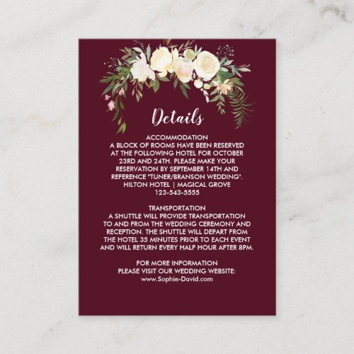 Royal Ivory Floral Crest Burgundy Insert Card