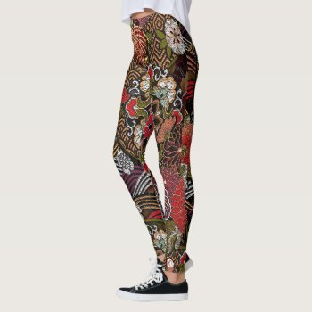Royal Japanese Embroidered Silk Leggings by AlignBoutique at Zazzle