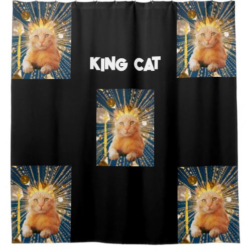 Royal King Cat Funny Gold Scepter Black Design Shower Curtain