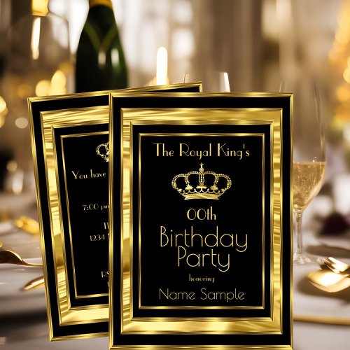 Royal King Mans Birthday Party Black Gold Crown Invitation