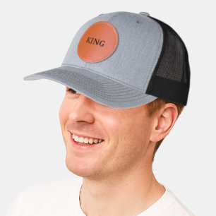 Royal KING Name Printed Grey-Black Circle Shape  Leather Patch Hat