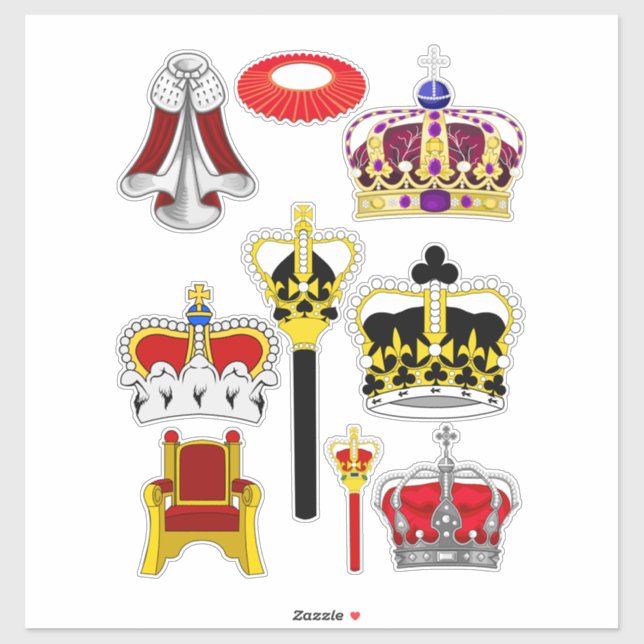 Royal King Queen Crowns Scepters cartoon Clipart Sticker (Sheet)