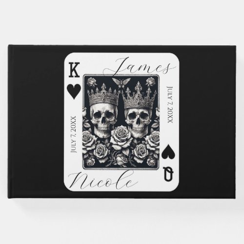 Royal King  Queen of Hearts Skulls  Roses Guest Book