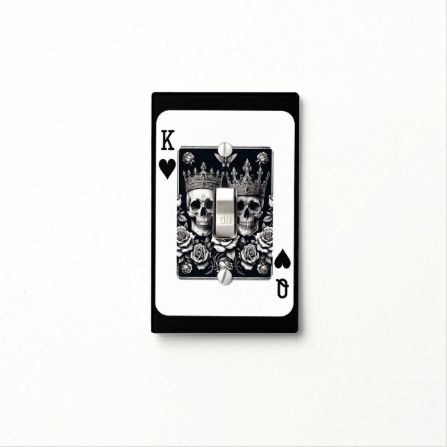 Royal King & Queen of Hearts Skulls & Roses Light Switch Cover (In Situ)