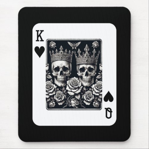 Royal King  Queen of Hearts Skulls  Roses Mouse Pad