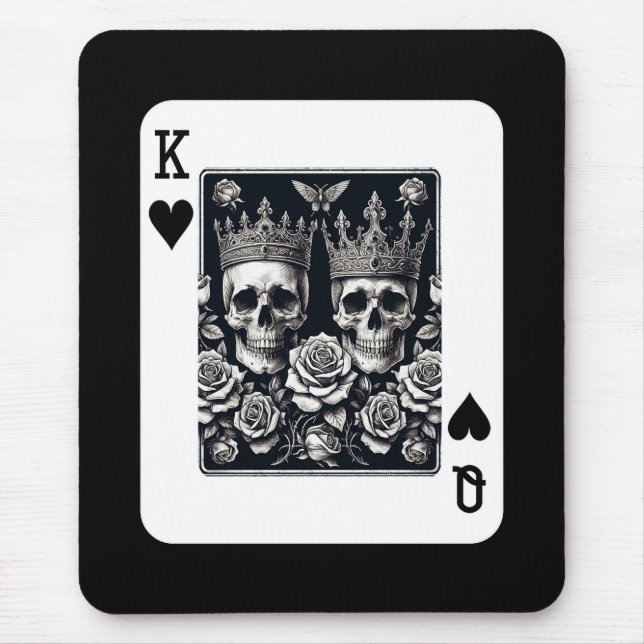 Royal King & Queen of Hearts Skulls & Roses Mouse Pad (Front)