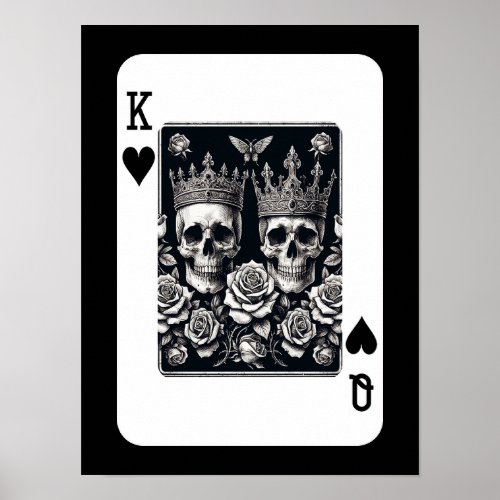 Royal King  Queen of Hearts Skulls  Roses Poster