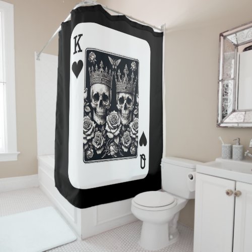 Royal King  Queen of Hearts Skulls  Roses Shower Curtain