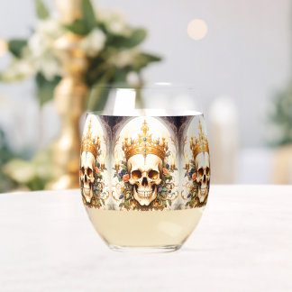 Royal King Skull Drinkware Set Stemless Wine Glass