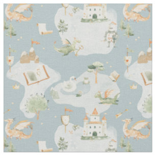  Royal Kingdom castle Dragon Blue map Fabric