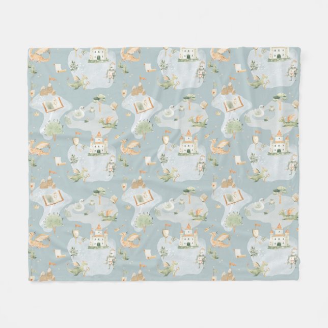 Royal Kingdom castle Dragon Blue map Fleece Blanket (Front (Horizontal))
