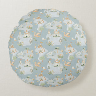 Royal Kingdom castle Dragon Blue map Round Pillow