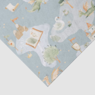 Royal Kingdom castle Dragon Blue map Tissue Paper
