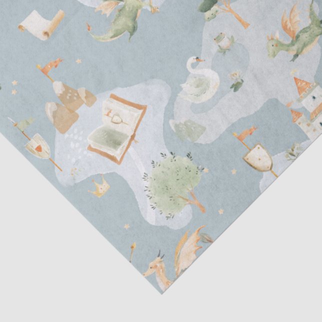 Royal Kingdom castle Dragon Blue map Tissue Paper (Detail)