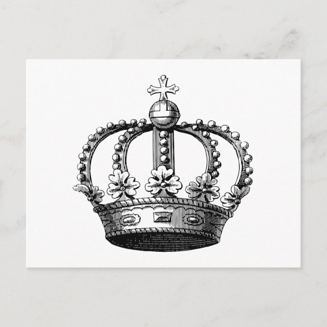 Royal Kings Crown Black and White Vintage Postcard (Front)