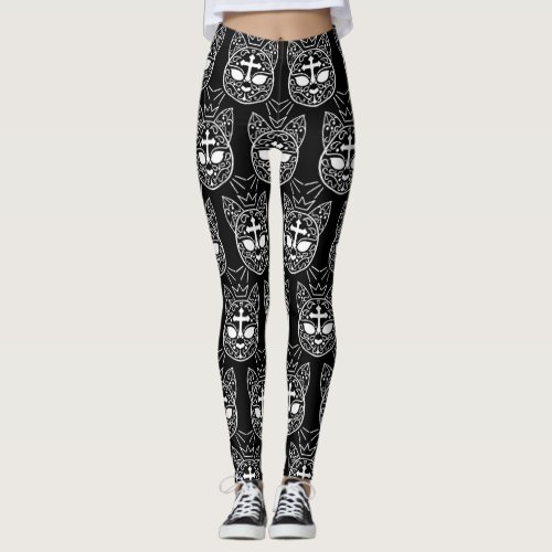 Royal kitty cat sugar skull cute Goth fashion Leggings