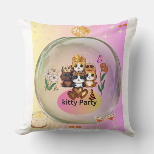 Royal Kitty Party Throw Pillow Whimsical Feline E Throw Pillow