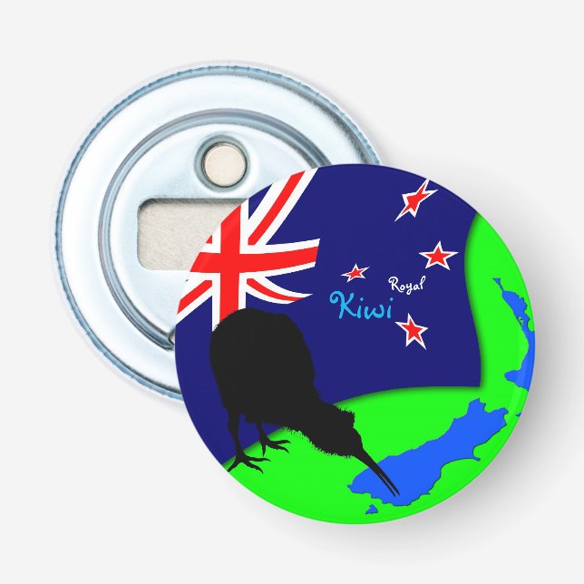 "Royal Kiwi" Bird & New Zealand Map - Bro (drink) Bottle Opener (Front)