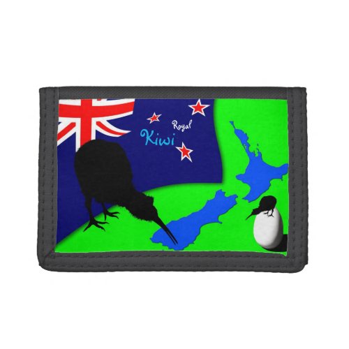 Royal Kiwi Bird  New Zealand Map _ Bro money Trifold Wallet