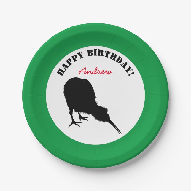 Royal Kiwi, Happy Birthday, Zealand Bird (Party) Paper Plates (Front)