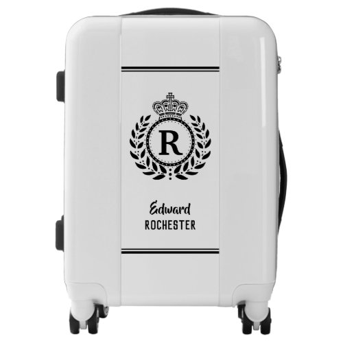 Royal Laurel Wreath Crown Monogram  Black White Luggage