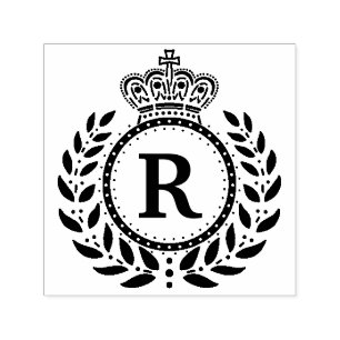 Royal Laurel Wreath Crown Monogram Black White Self-inking Stamp