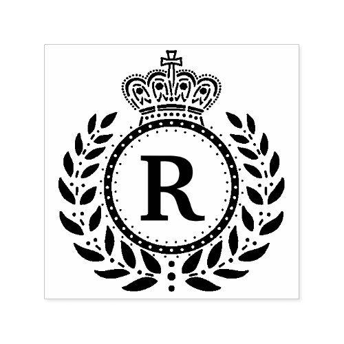 Royal Laurel Wreath Crown Monogram  Black White Self_inking Stamp