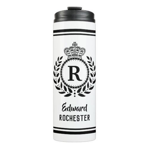 Royal Laurel Wreath Crown Monogram  Black White Thermal Tumbler