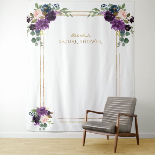 Royal Lavender Floral Gold Frame Photo Prop Tapestry