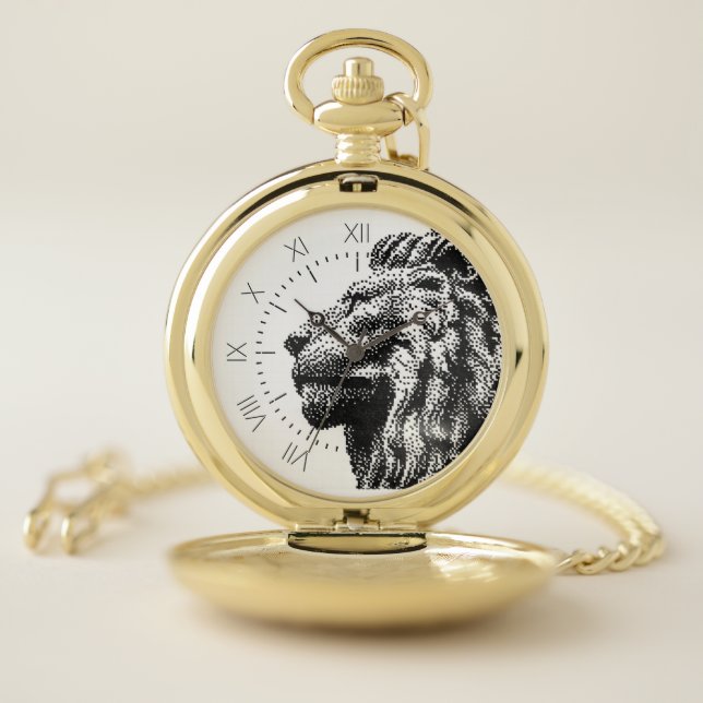 Royal Lion C64 Style Hand-Drawn Pixel Art Pocket Watch (Inside)
