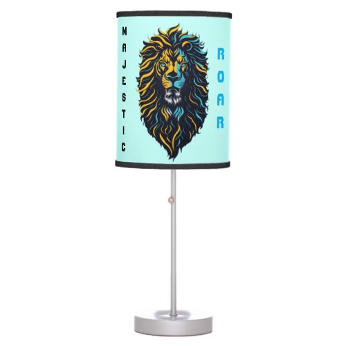 Royal Lion in Vibrant Yellow and Cyan Table Lamp
