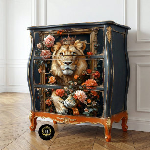 Royal Lion King Crown Floral Frame Decoupage  Tissue Paper