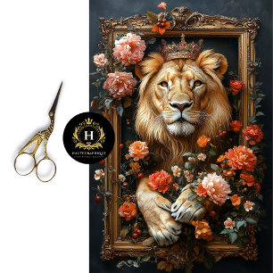 Royal Lion King Crown Floral Frame Decoupage Tissue Paper