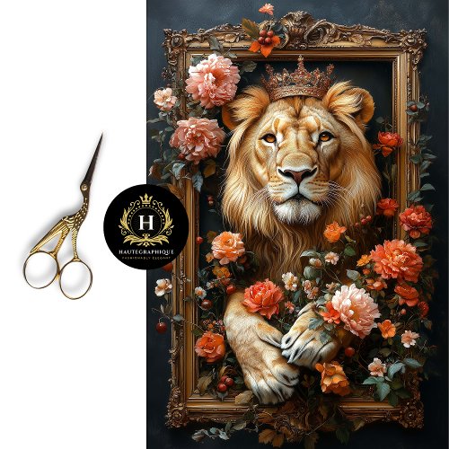 Royal Lion King Crown Floral Frame Decoupage  Tissue Paper