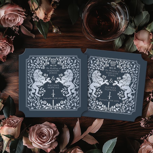 Royal Lion Medieval Sword Wedding Blue Ticket Paper Coaster (Creator Uploaded)