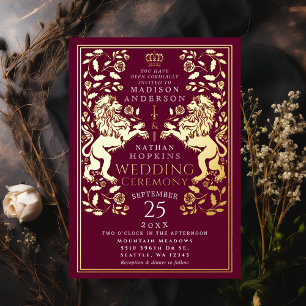 Royal Lion Medieval Wedding Foil Invitation