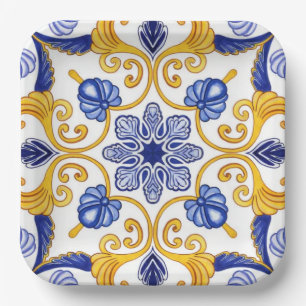 Royal Lisbon Scrollwork Elegant Portuguese Blue Paper Plates